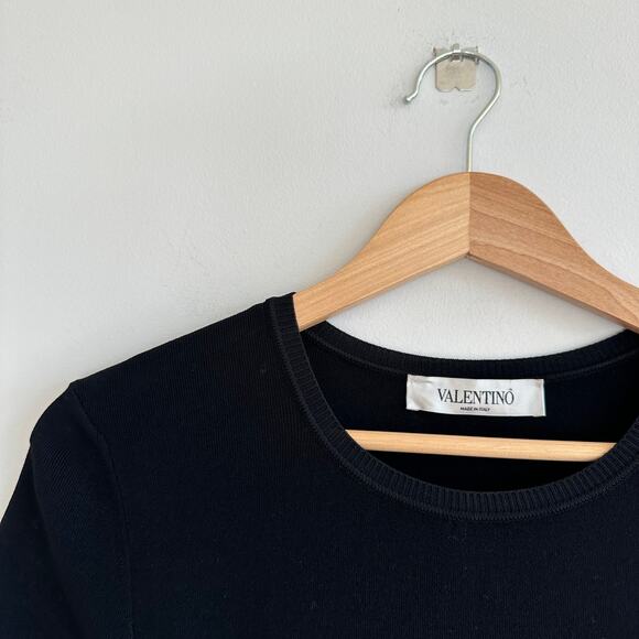 Valentino Flared Stretch Lace Trim Short Sleeve Dress Black 8 - Picture 6 of 8